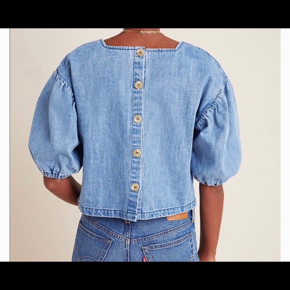 Free People the Odells jean puffy sleeve top - Picture 3 of 6